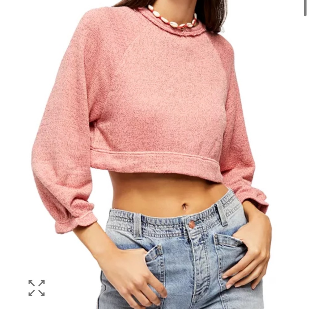 Free People Women’s Boho Pink Cropped Pullover with Balloon Sleeves Size XS